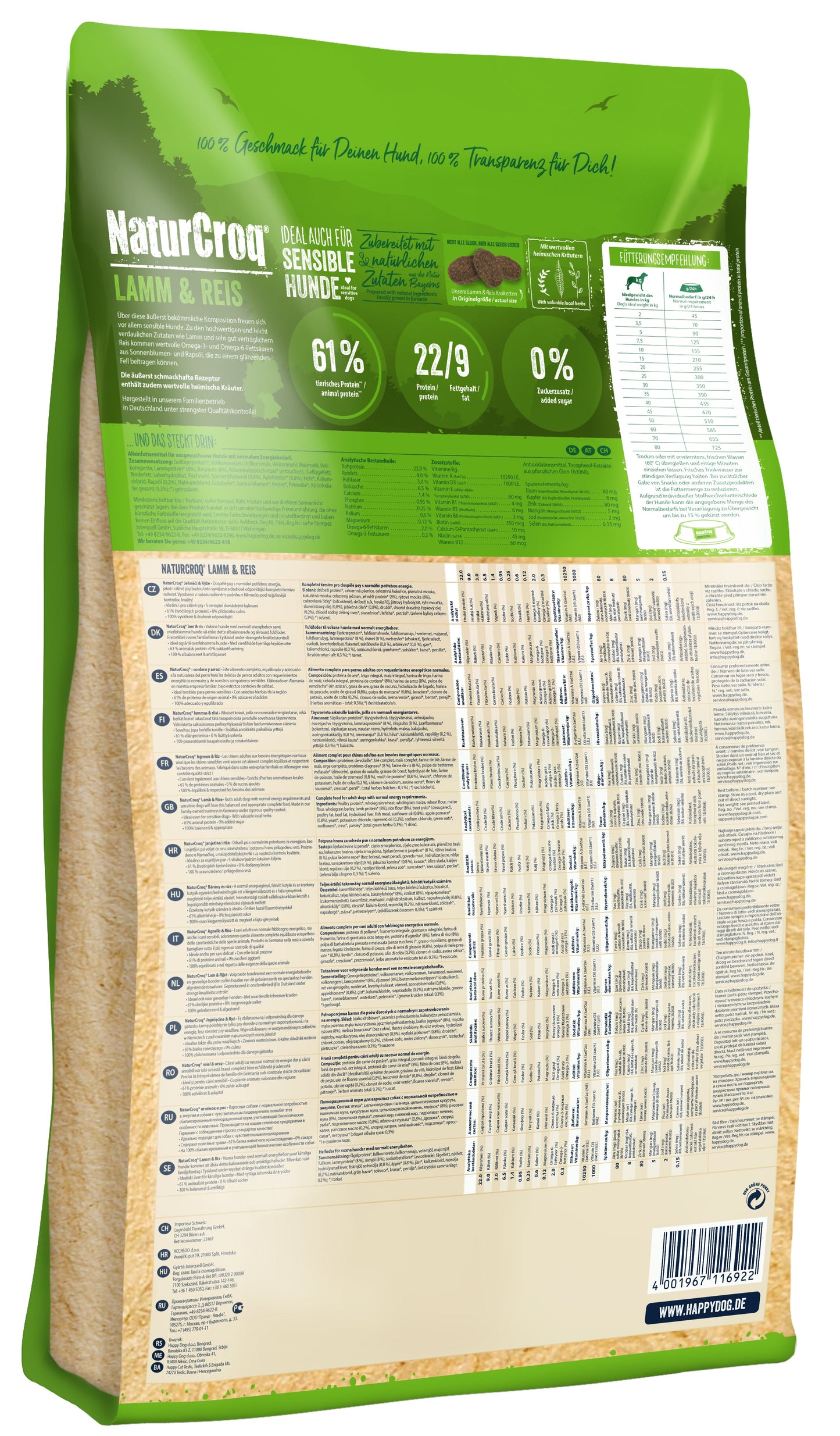 Happy Dog NaturCroq Lamb & Rice Dry Dog Food for Sensitive Stomachs